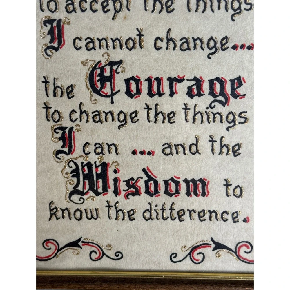 Vintage Serenity Prayer Framed Wall Art Gothic Calligraphy Gold Glitter
